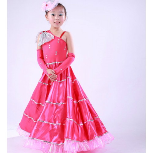 Girls flamenco dresses flowers petal pink Spanish bull opening dance dresses